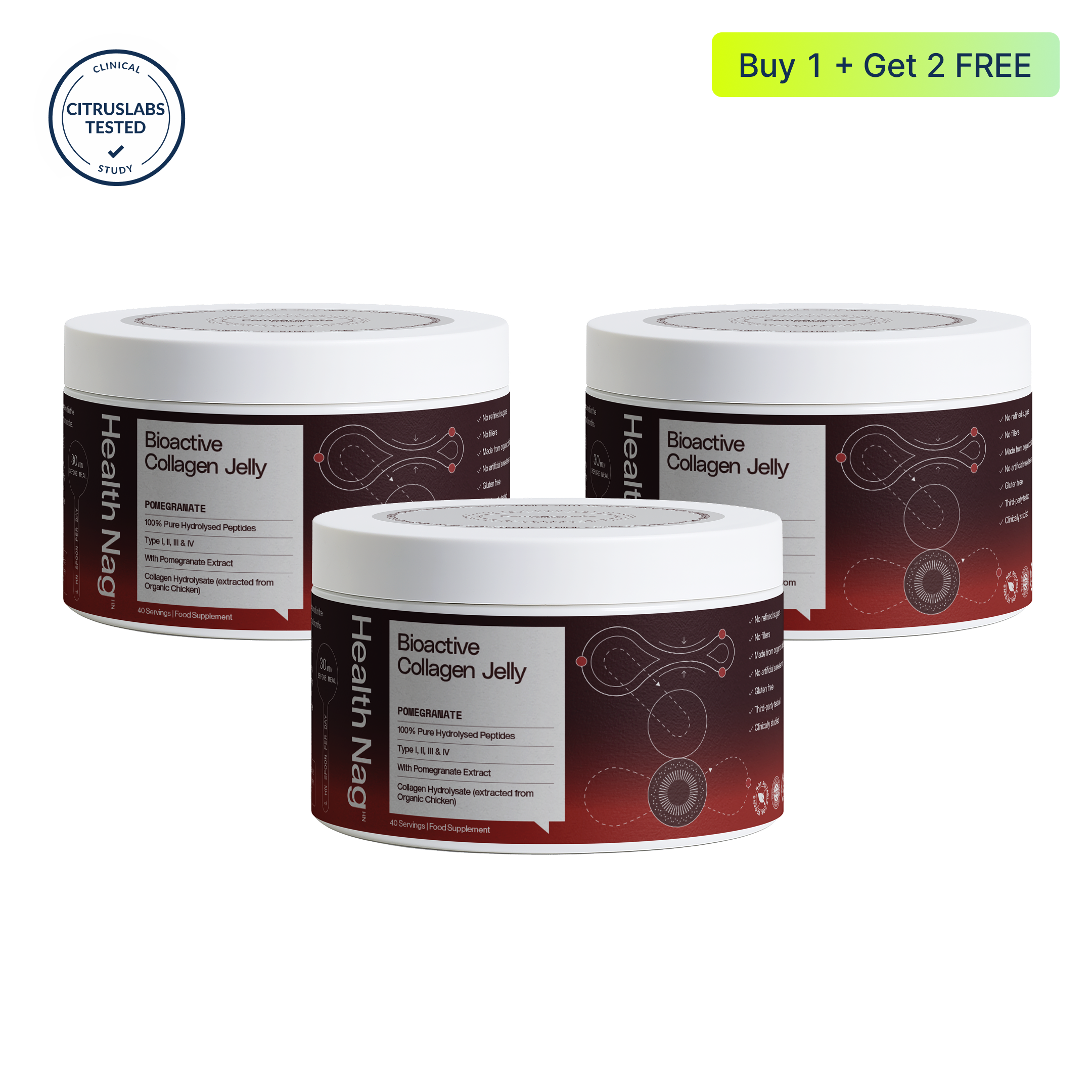 Bioactive Collagen Jelly Pomegranate  1 + 2 FREE